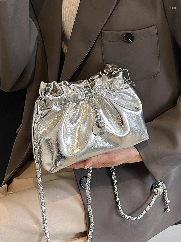 Silver Bucket Crossbody Bag for Women - Trendy Casual Silver Bucket Crossbody Bag for Women - Trendy Casual