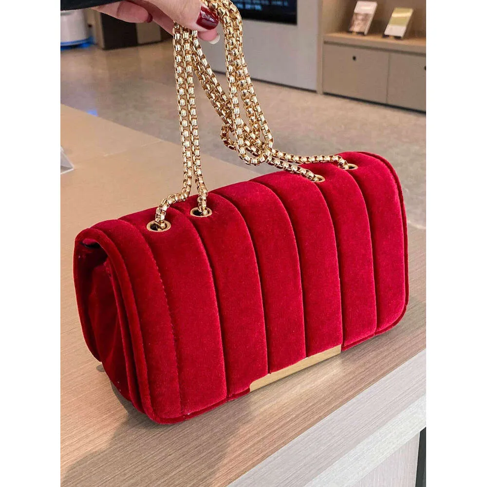 Neon Red Velour Flap Bag: Chic Chain Shoulder & Crossbody