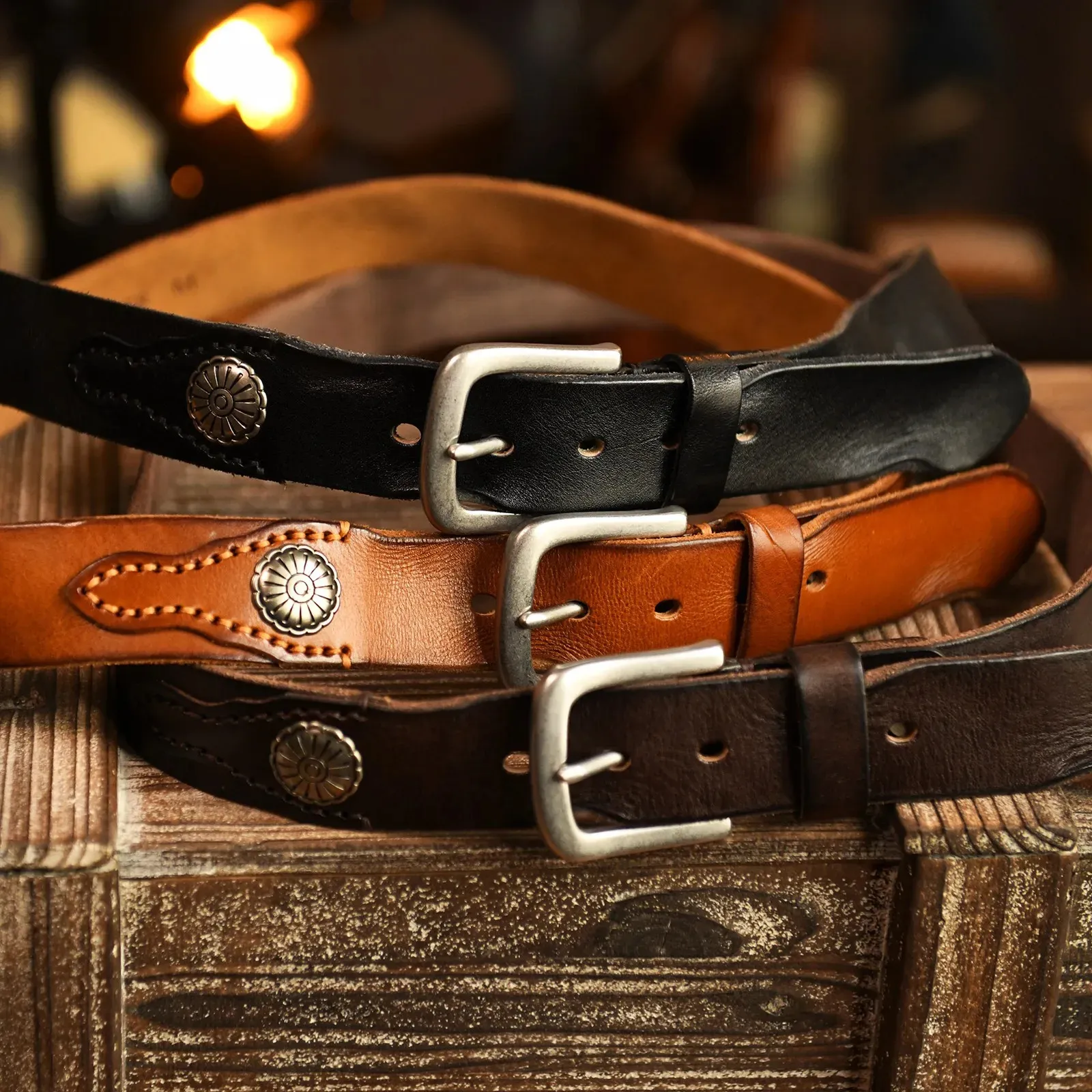 Personalized Leather Cowboy Belt with Western Buckle - Retro  display picture 2