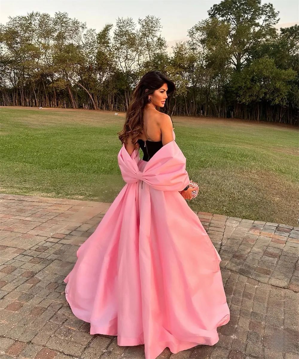 pink and black long dress Black/pink velvet long prom dress, black long formal dress – dresstby main image 0