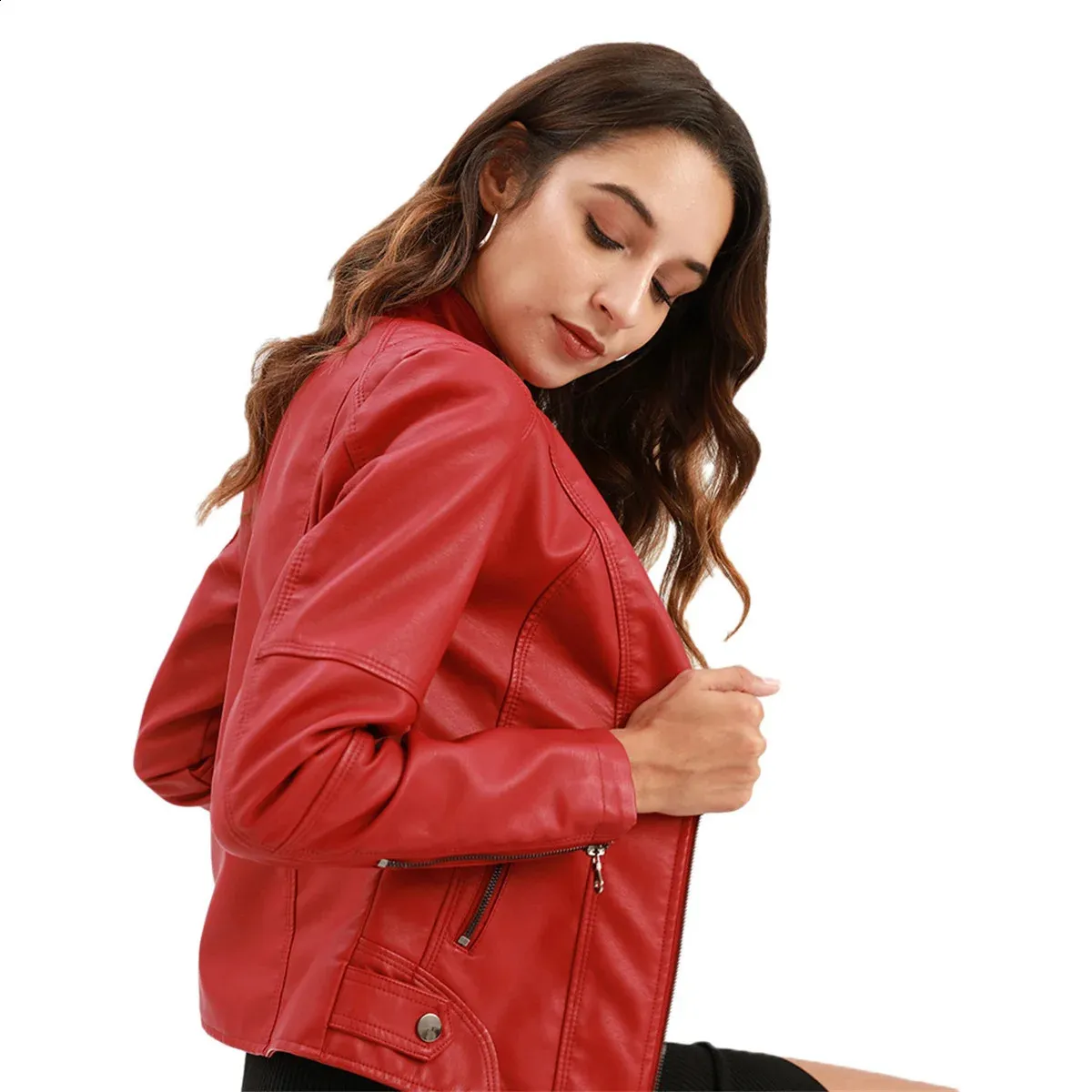 AIWUFLY Bomber da donna in pelle scamosciata con cerniera cappotto da pilota plissettato oversize a maniche lunghe 2025 capispalla ritagliato alla moda casual autunno, Verde militare, Small