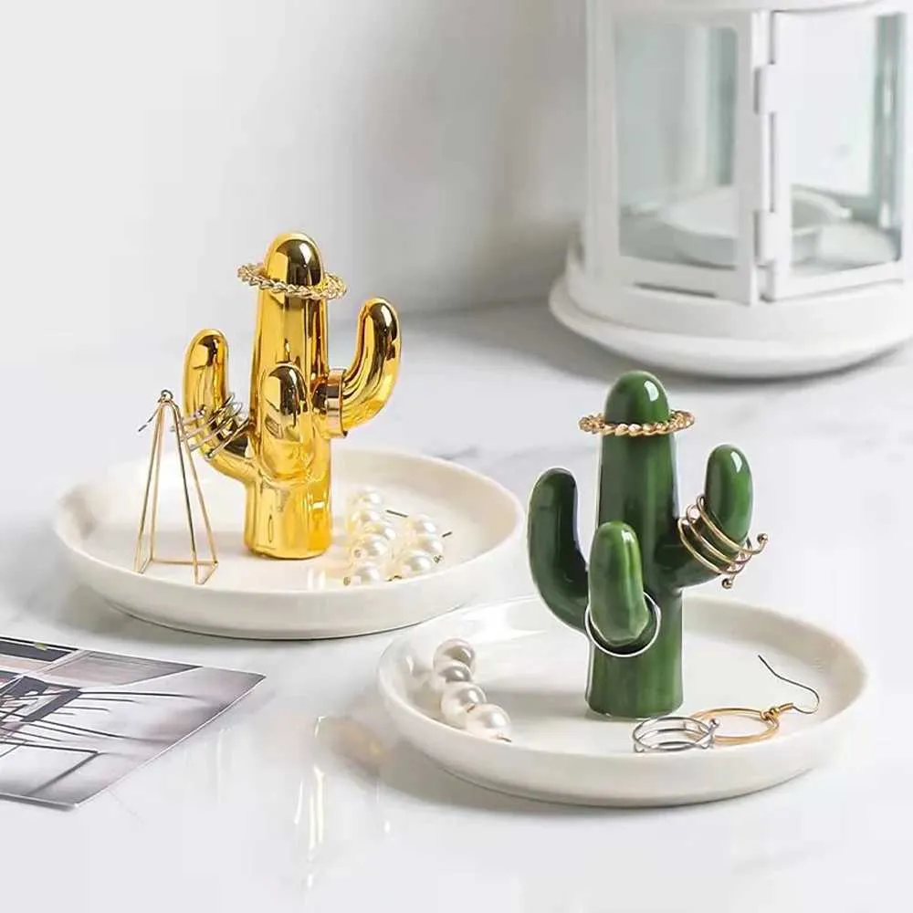 Cactus ring holder jewelry organizer plate 5x4 inches green and white for  bathroom sundries from Dhgate Jewelry Tray - price 18.38