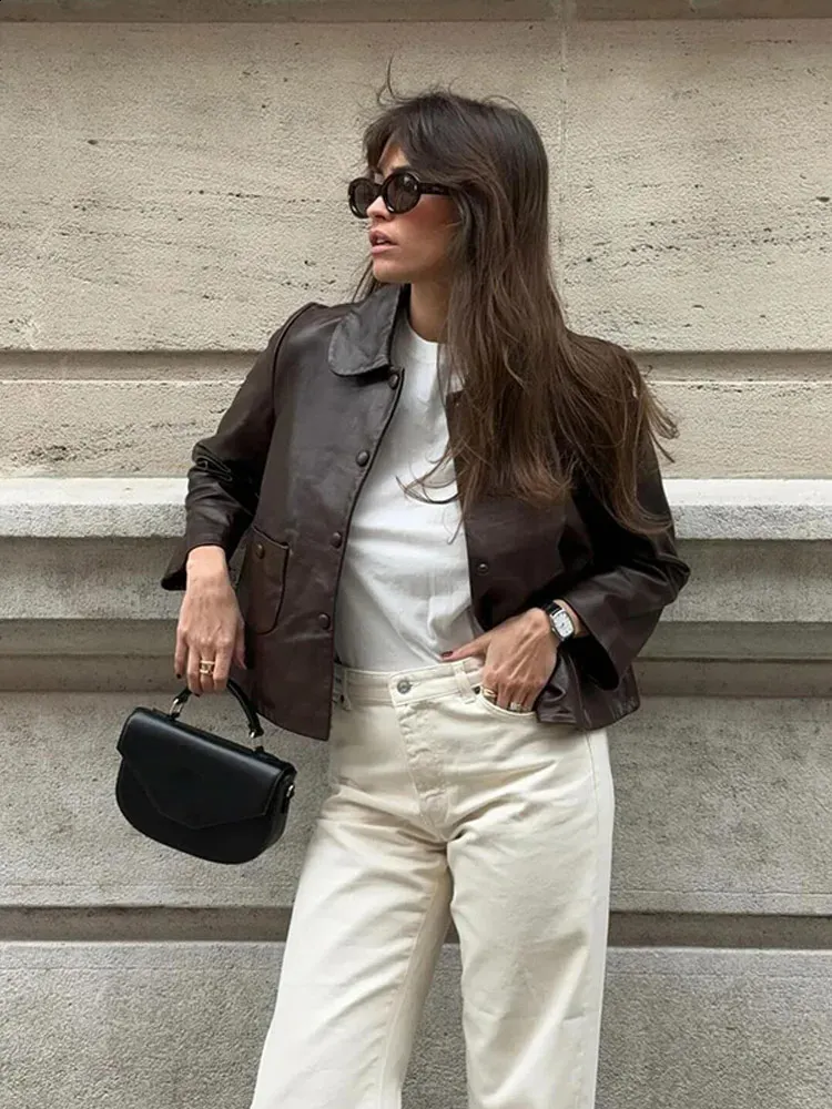 Manteau Femme Vintage En Cuir Marron - Taille 40 - Style Trench Avec Doublure Fourrure - Occasion Très Bon état
