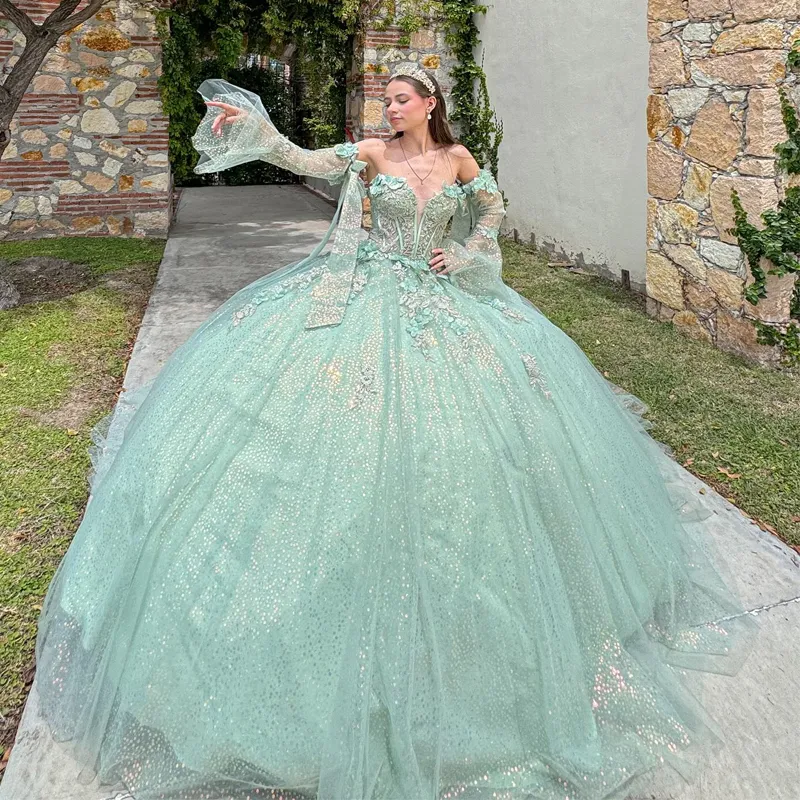 Mint Green Tulle Lace Applique Ball Gown Quinceanera Dress with Lace-Up  Back and Sweep Train from Dhgate Quinceanera Dresses - price 693.56