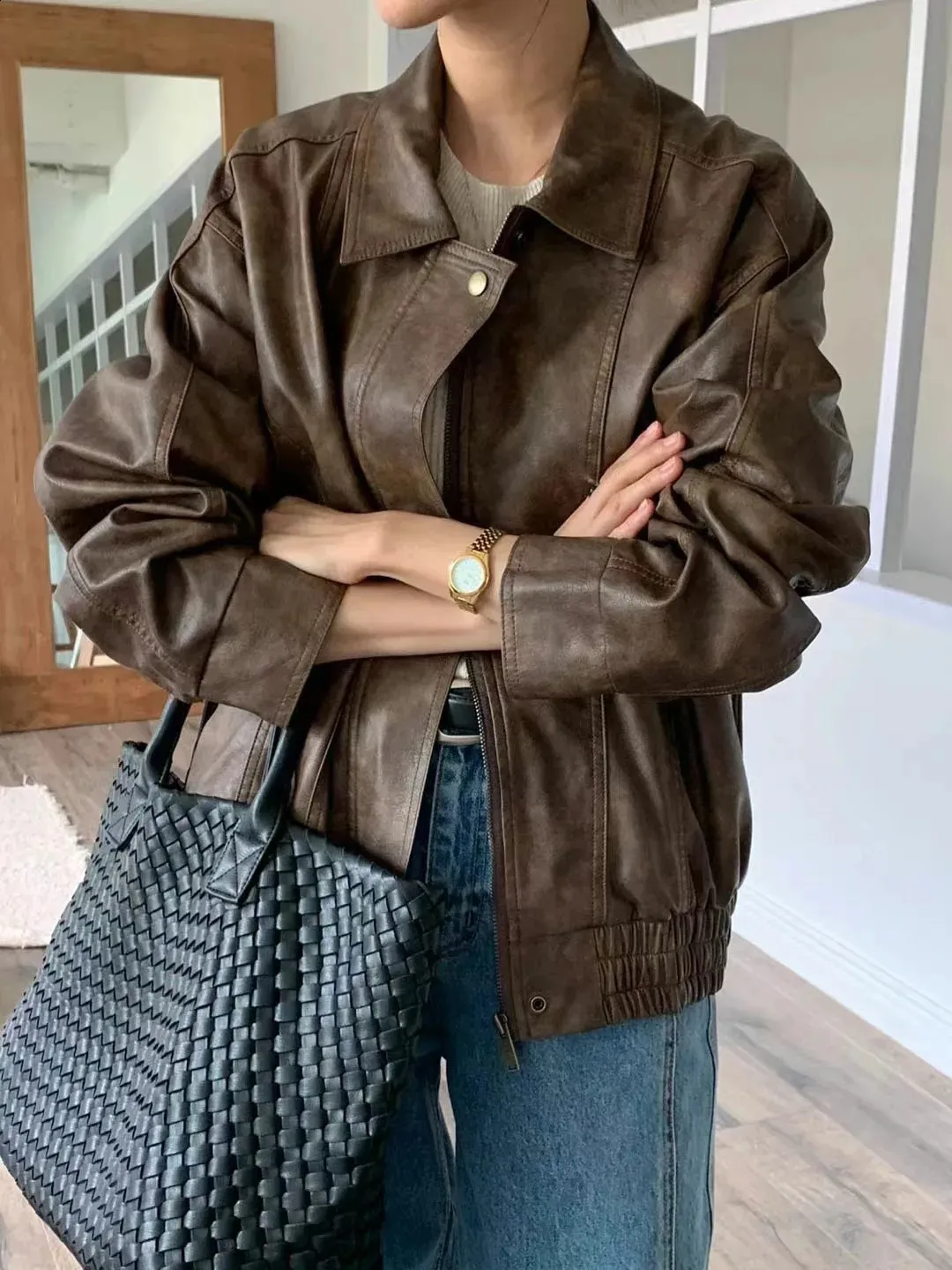 Ladies Black Motorcycle Jacket Retro Collar PU Leather Jacket Ladies Black Motorcycle Jacket Retro Collar PU Leather Jacket