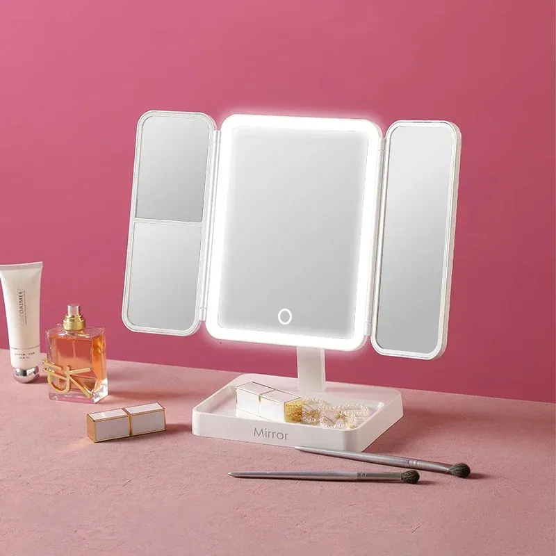LED Taschenspiegel Mit Beleuchtung – Klappbar, 2-fach Vergrößerung & Aufladbar, Rosa