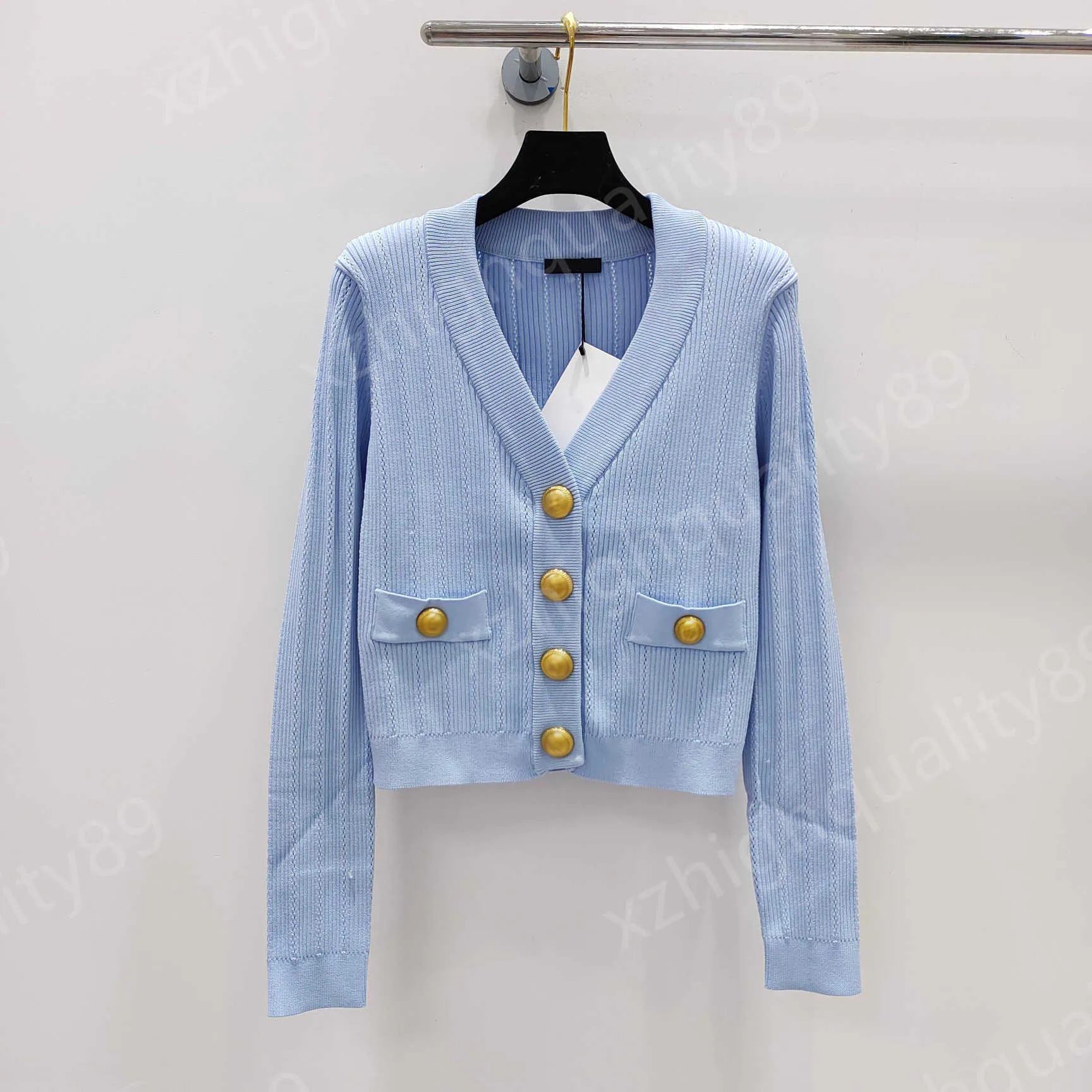 Women's Luxury V-Neck Hollow Knit Cardigan Sweater with Lion Head Button  Lightweight, Warm, Fall Winter