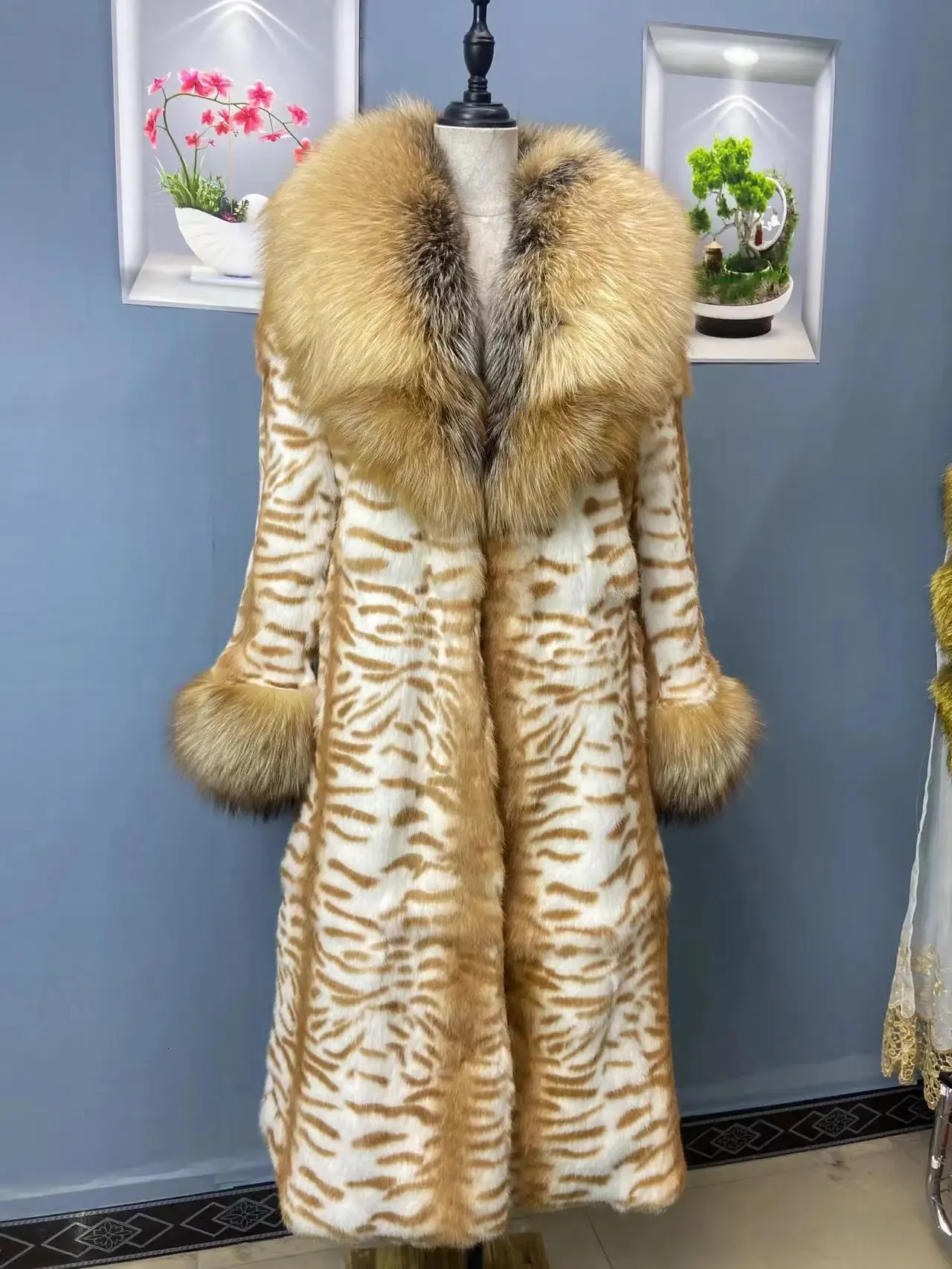 Fur Collar Long Leopard Coat Womens Women's Long Leopard Print
