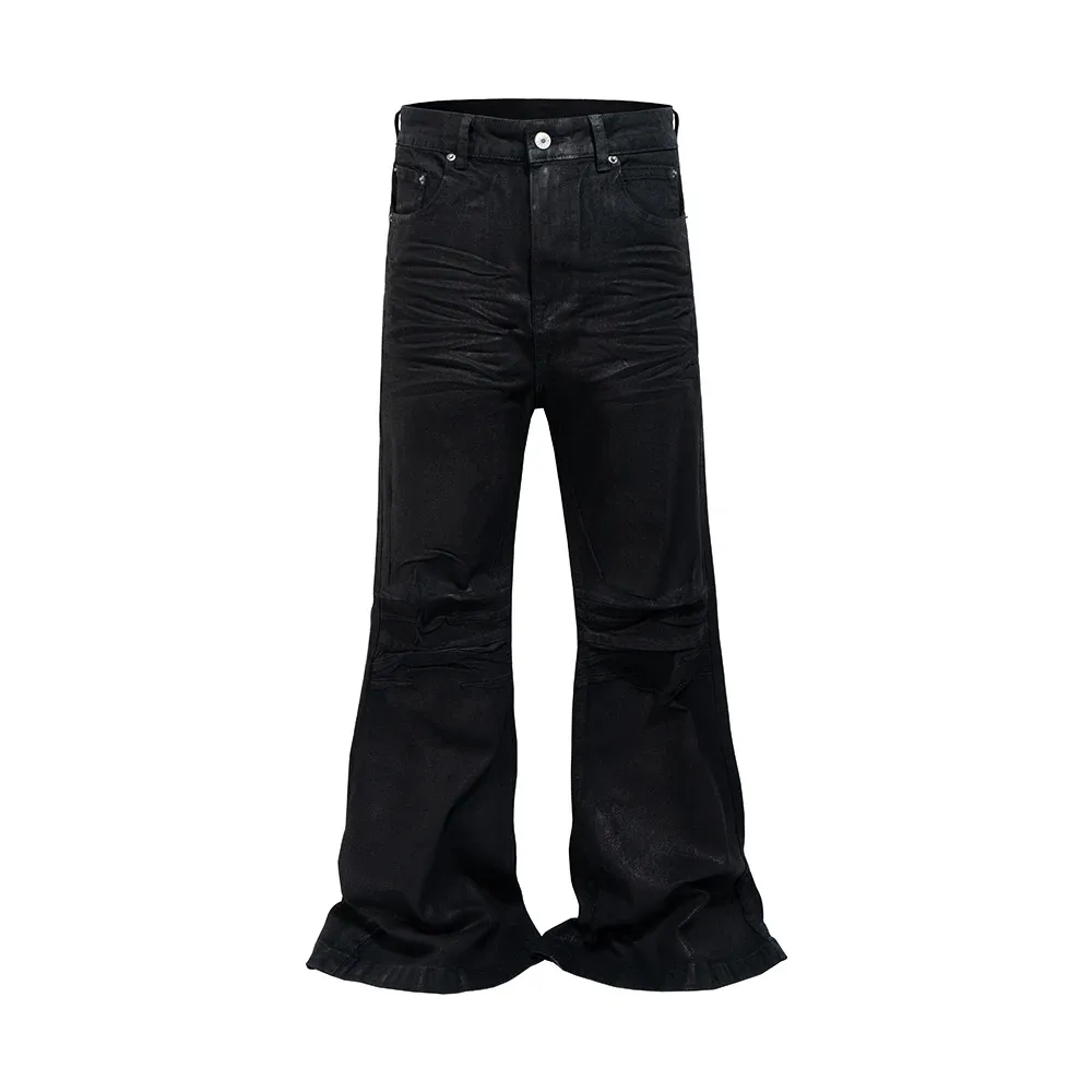 パンツ black wax coating boots cut denim Flared Black Jeans Mens Style Denim Pants, Loose Bootcut
