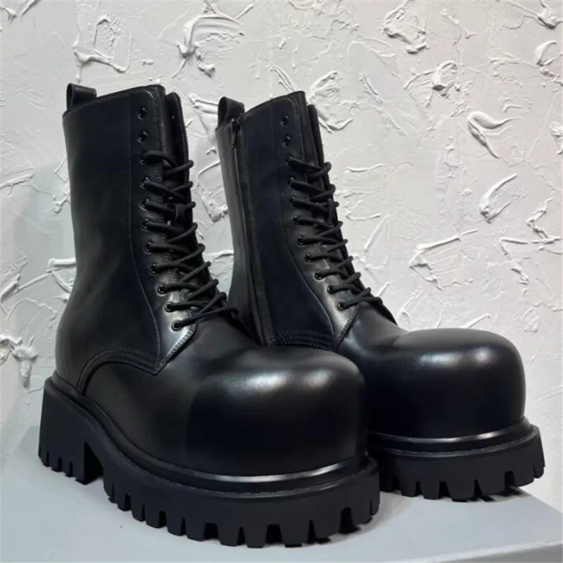 Chunky Boots Men Black Martin Boots For Men With Chunky Heel