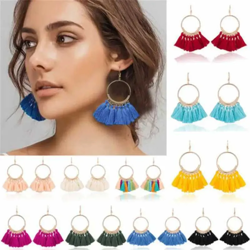 Earrings Long Fringe Chunky Boho Women Dangle Tassel Bohemian Drop