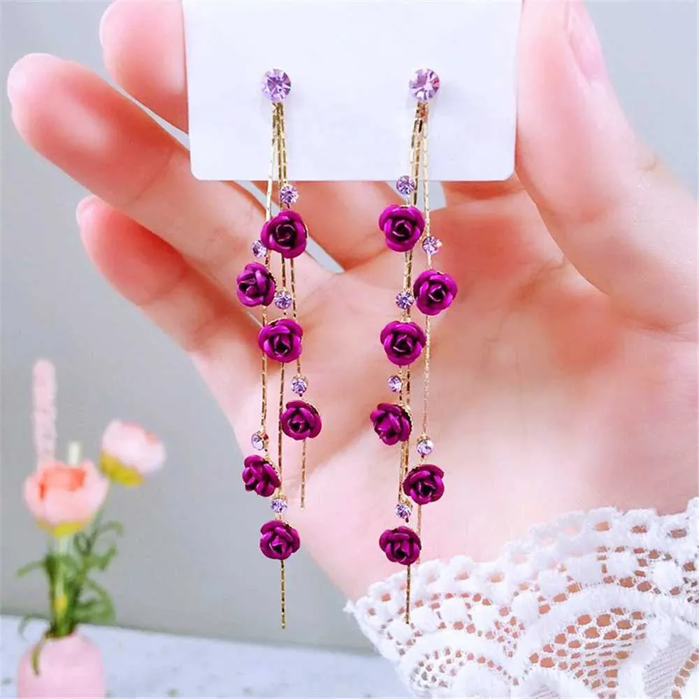 Pink Dangle Earrings, Fashionable Rose Petal Drop Earrings With