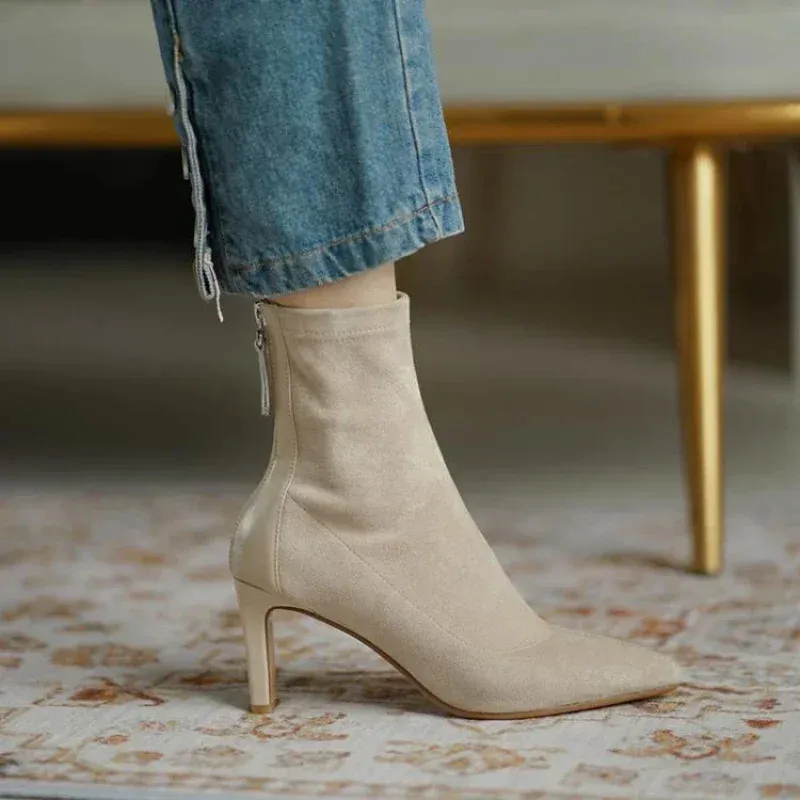 Perphy Pointed Toe Fold Over Stiletto Heel Slouch Ankle Boots For Women 8614239