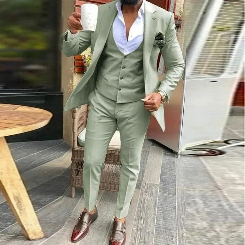 Light Green 3-Piece Men's tuxedo dress wedding Set - Jacket, Vest, and Pants for Business and Groomsmen - Stylish Outerwear (240929)