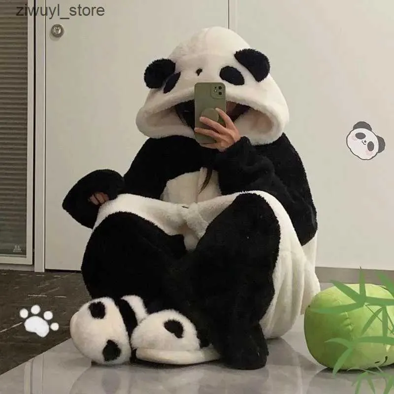 Panda jumpsuit dames dier oversized knuffelig pyjama heren lang met capuchon ritssluiting unisex dierenkostuums nachtkleding winter, Stijl 12, L