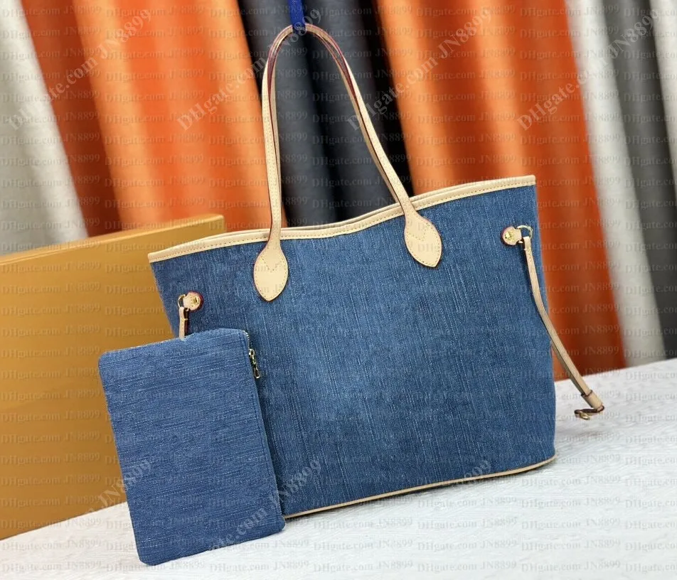 Blue Denim Designer oversized tote bags Luxury Classic Shoulder Handbag for Women Perfect for Shopping Beach and Everyday Use Large Capacity Handbags with Clutch Wallet Included
