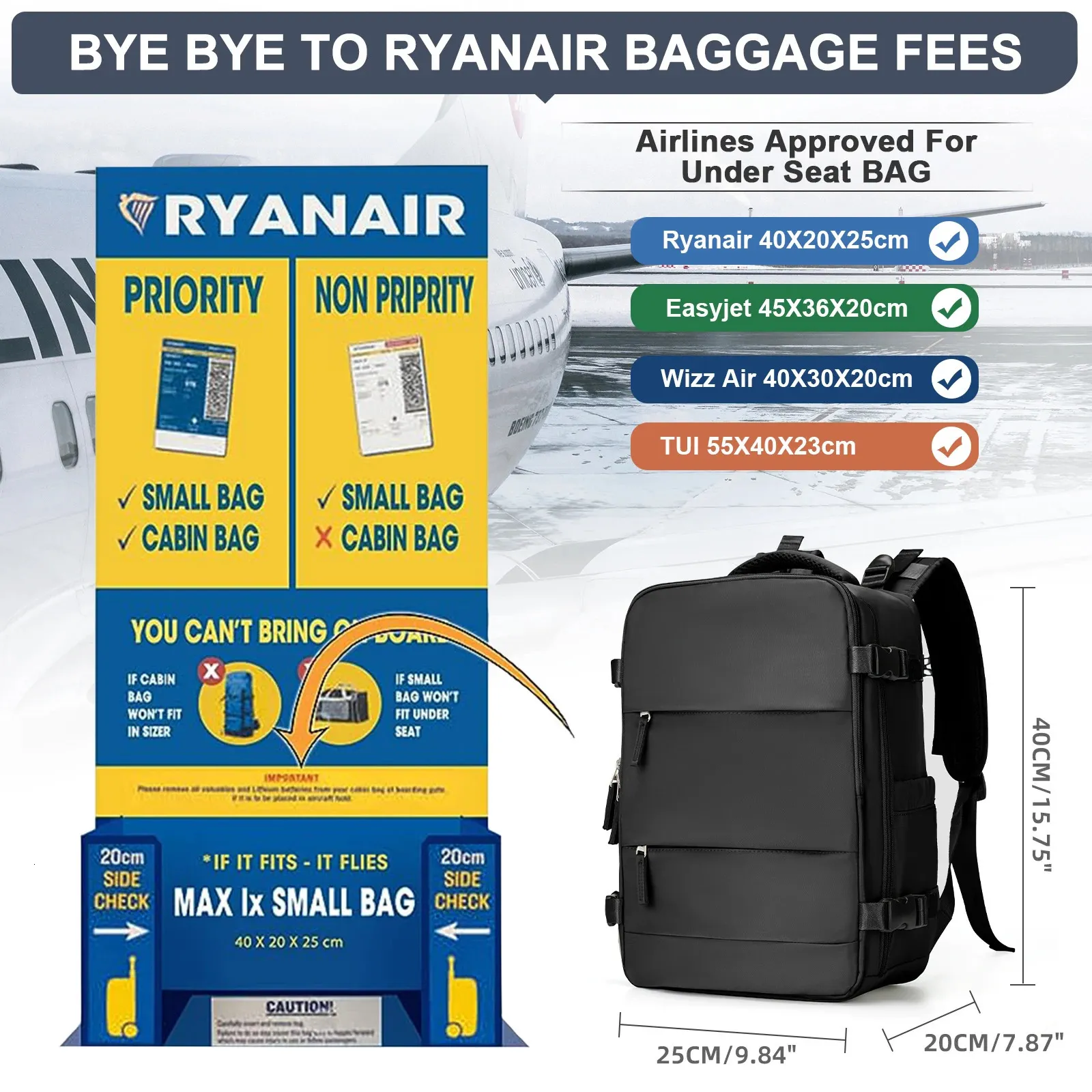 Baggage Allowance Backpack 40 X 30 X 20 40x20x25 Bag Airline