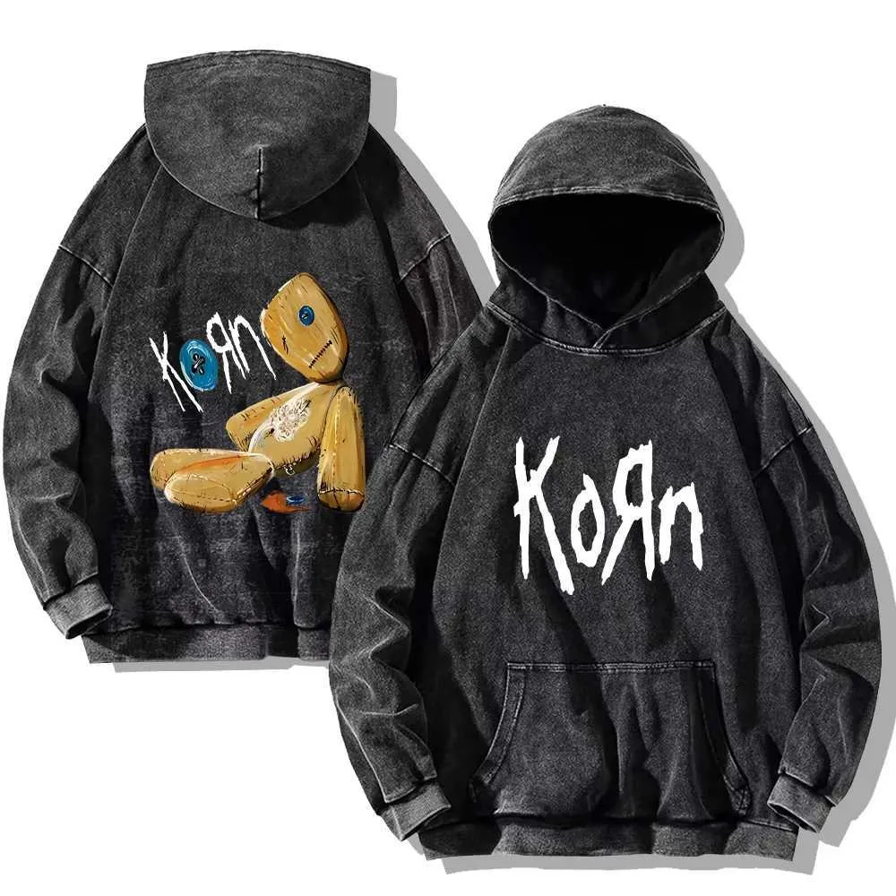DHgate.com:Korn Rock Band Washed Oversized Zipper Hoodie