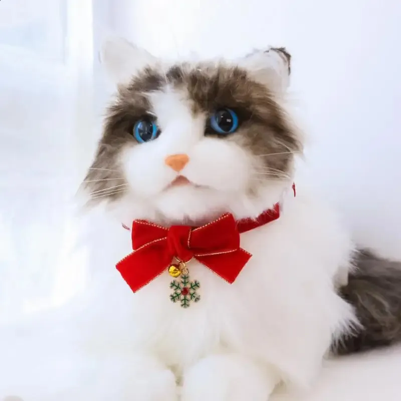 Pet Cat Collar Necklace With Bell Safety Buckle Christmas Bow Pet