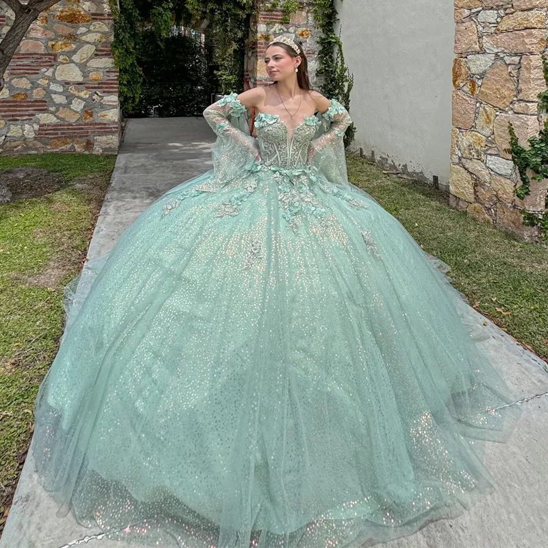 Mint Green Tulle Lace Applique Ball Gown Quinceanera Dress with Lace-Up  Back and Sweep Train from Dhgate Quinceanera Dresses - price 693.56