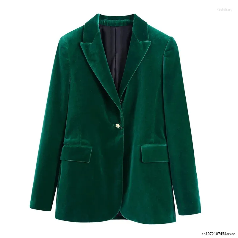 Abiti da donna 2024 Elegante velluto da donna Blazer Moda Abbigliamento da ufficio Bottoni a maniche lunghe Tasche Vintage Verde femminile Outfitt