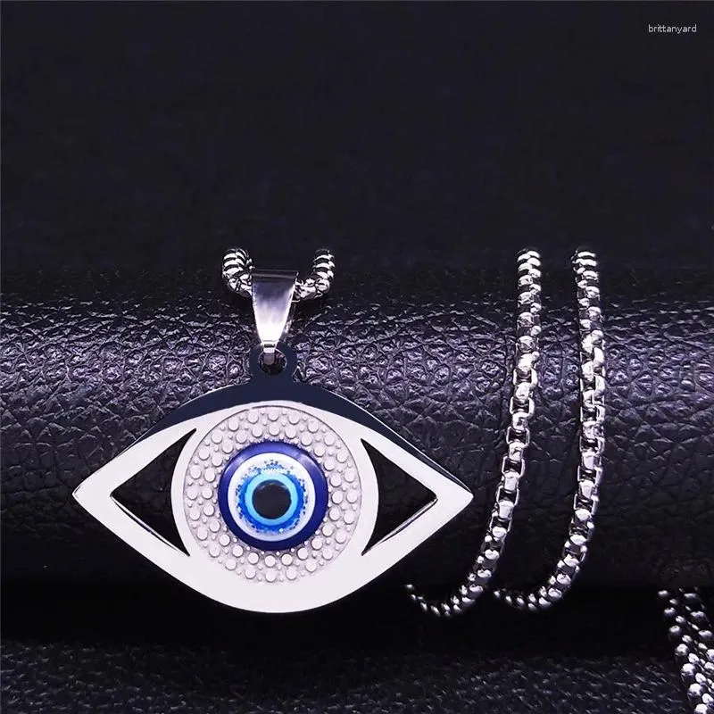 Pendentif Colliers 2024 Acier inoxydable Islamique Evil Blue Eye Collier Tempérament Tout avec chaîne de clavicule turque pour hommes A