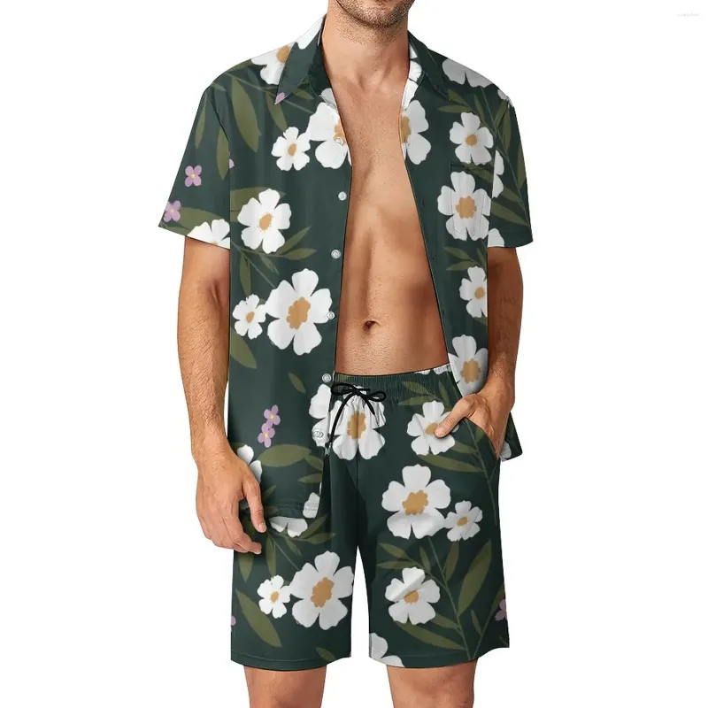 Herrspårar Ditsy Floral Shirt Set 3D Printed Men Casual mode Korta ärmar Skjortor Överdimensionerade Beach Shorts Hawaiian Suits Summer