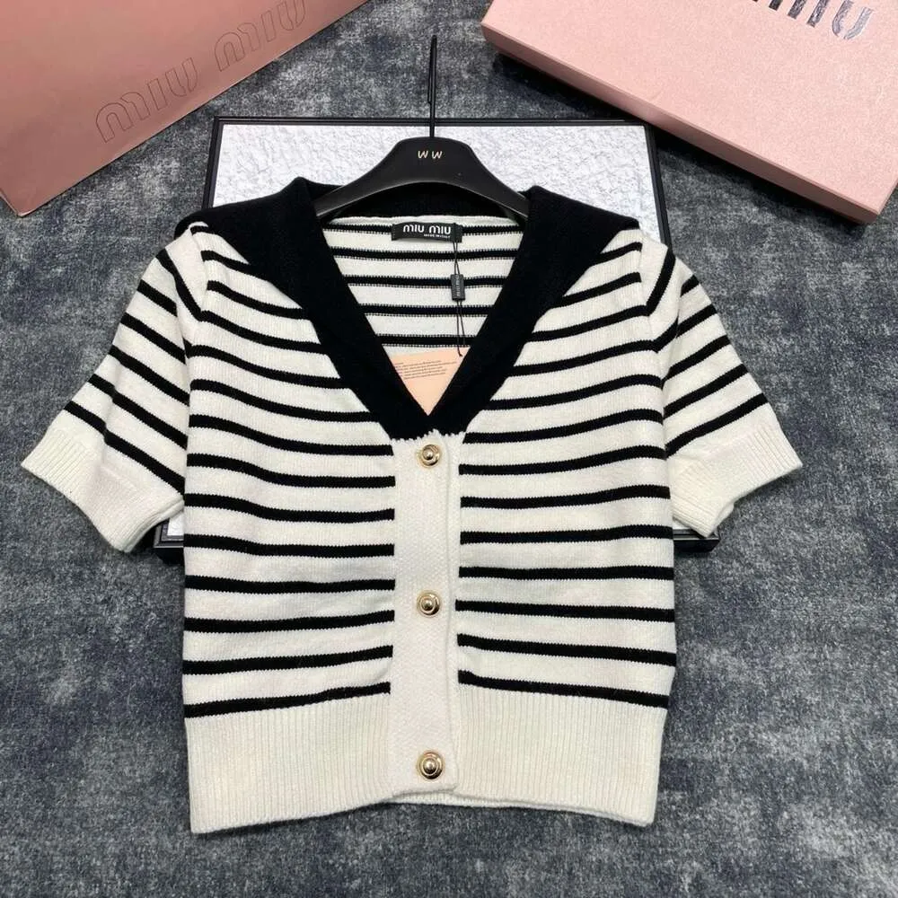 Women's Knits & Tees Mm Home 24 Early Spring Shawl Stripe Top Hooked Flower Pattern with Fashionable Letter Small V-neck Design Knitted