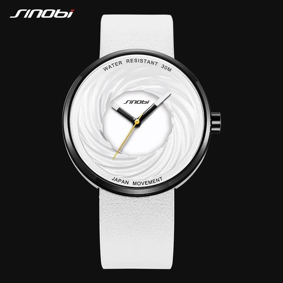 Sinobi moda relógio feminino grande dial novo design criativo eddy pulseira de couro de alta qualidade relógios brancos casuais relojes para mujer193w