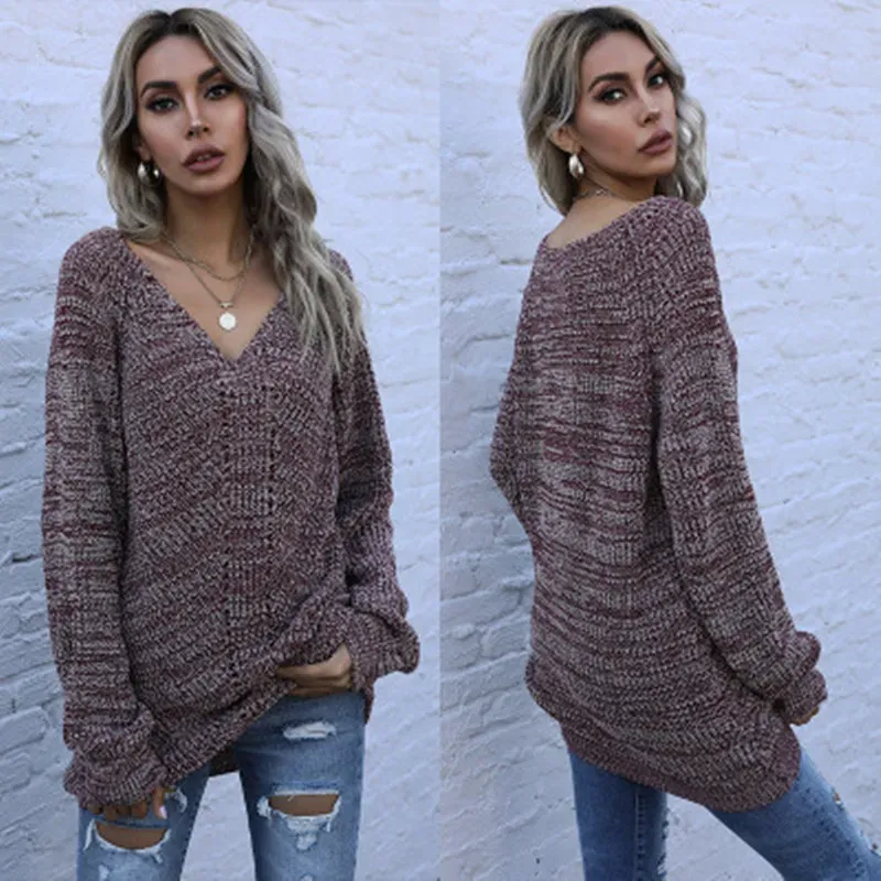 Autumn and winter sweater ladies pullover V-neck long-sleeved mid-length black luxury women's pull snake Harajuku sweater