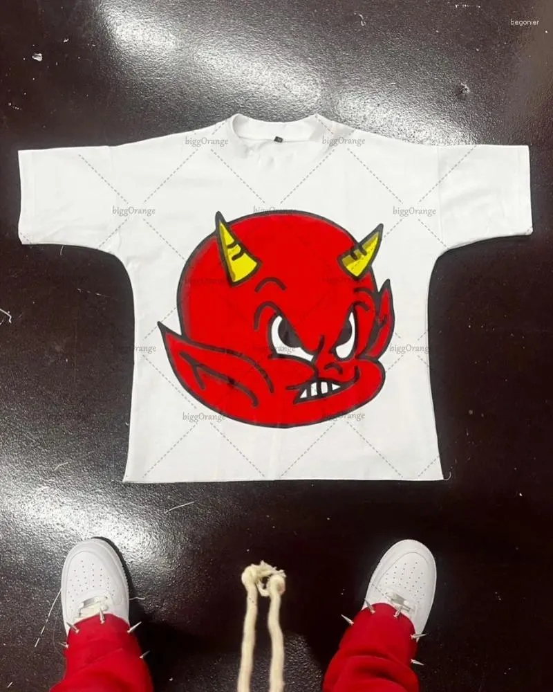 T-shirts pour hommes Trendy Devil Imprimer surdimensionné à manches courtes Hommes Y2K American High Street Casual T-shirt rétro Harajuku Punk Loose Top pour