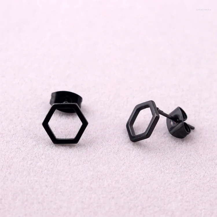 Stud Oorbellen Mode Punk Hexagona Zwart Titanium Staal Geometrische Holle Zeshoek Sieraden Voor Mannen Vrouwen