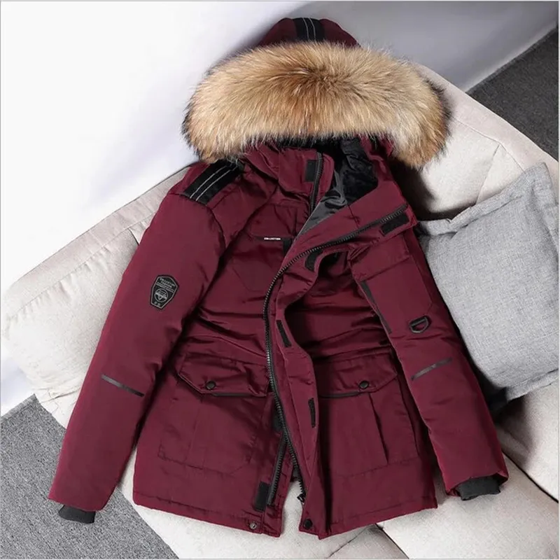 -30 Degree Winter Warm Down Jacket Fashion Men's White Duck Down Parkas Coats Women's Big Fur Collar Thick Outwear Snow Overcoat 231229