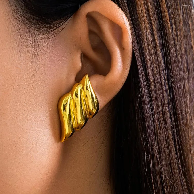 Stud Earrings PuRui Unique Gold Color Geometric Wave Drop Shape For Women Smooth Large Fashion Party Jewelry Girls