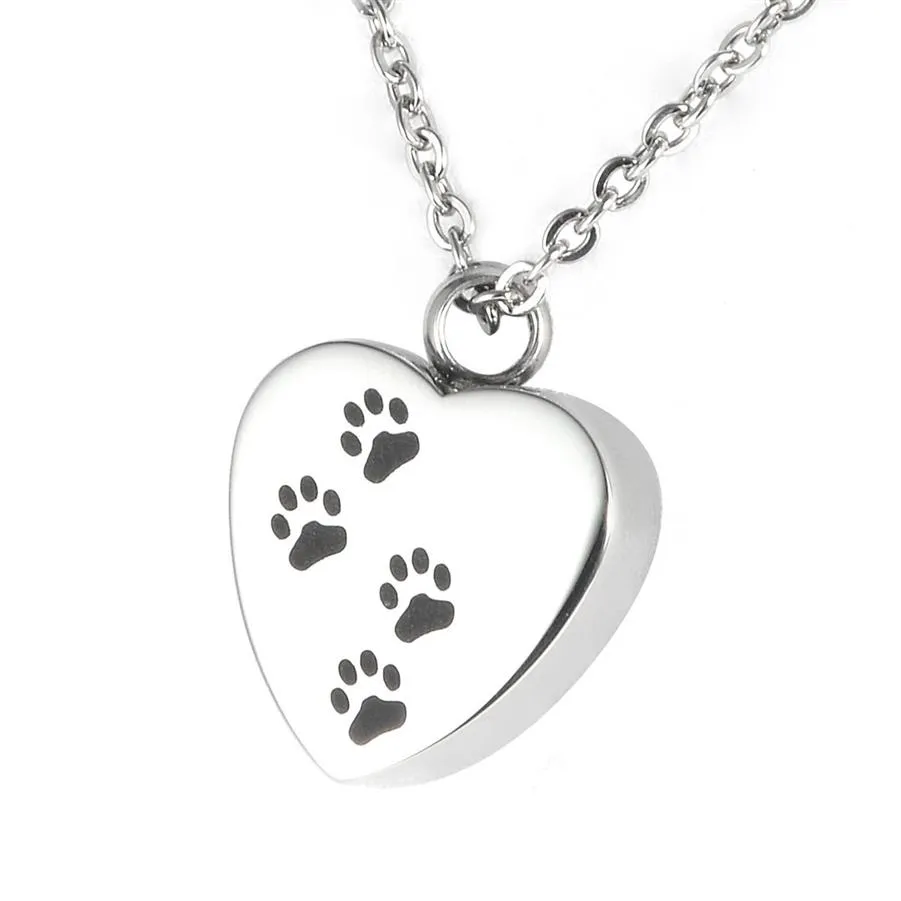 Lily Cremation Jewelry Puppy Pet Dog Paw Print Heart Necklace Memorial Urn Pendant Ashes With Present Bag och Chain252R