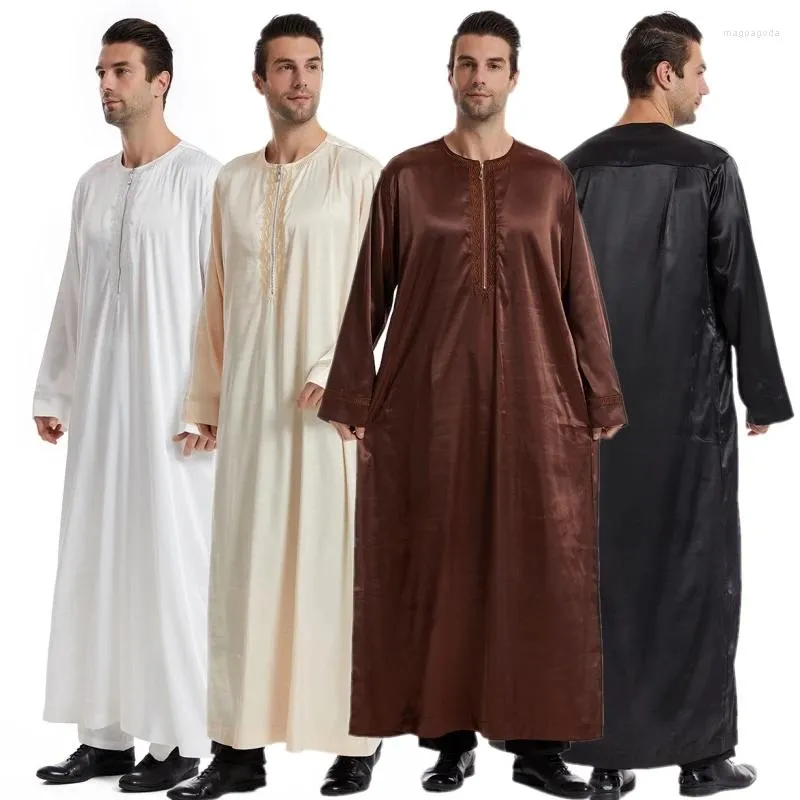 Ethnische Kleidung, einfarbig, für Männer, Naher Osten, Saudi-Arabien, Reißverschluss, Jubba Thobe, muslimisches islamisches Langarm-Kaftan, Abaya, Dishdasha-Kleid