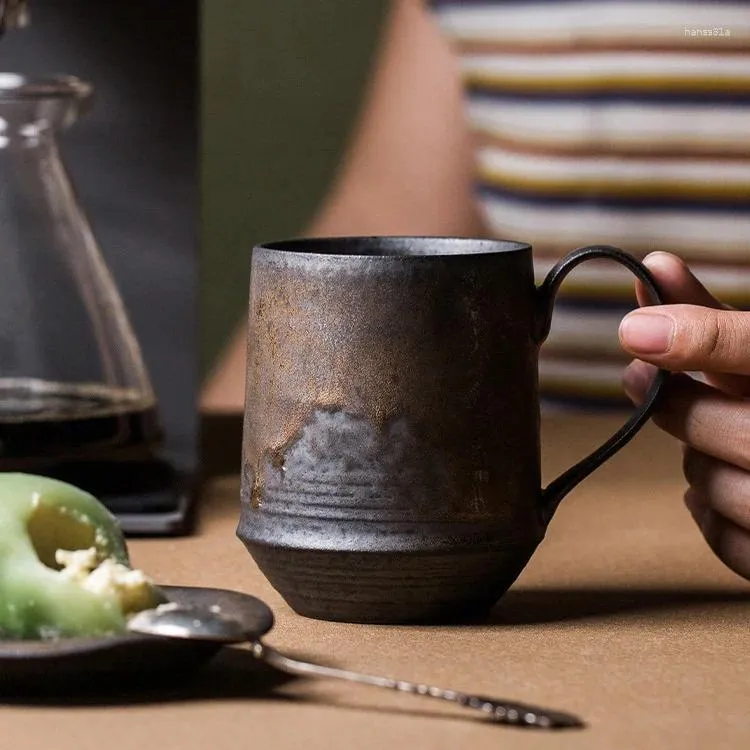 Conjunto de xícara de cerâmica para café, conjunto nórdico de cerâmica áspera, flor criativa, água dourada, caneca de casal