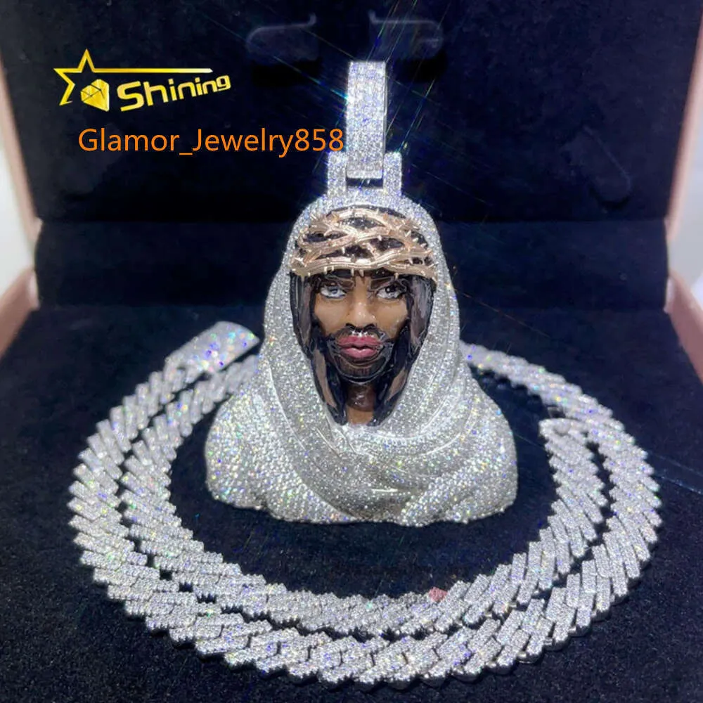 Moissanite Diamond Pendant Necklace 925 Sterling Silver Hip Hop Chain,  Iced Out Personality Jewelry, Trend, Gift for Men Women