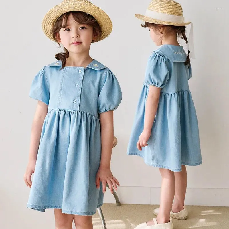 Robes d'été en Denim bleu pour filles, vêtements de princesse de fête pour enfants, Style coréen