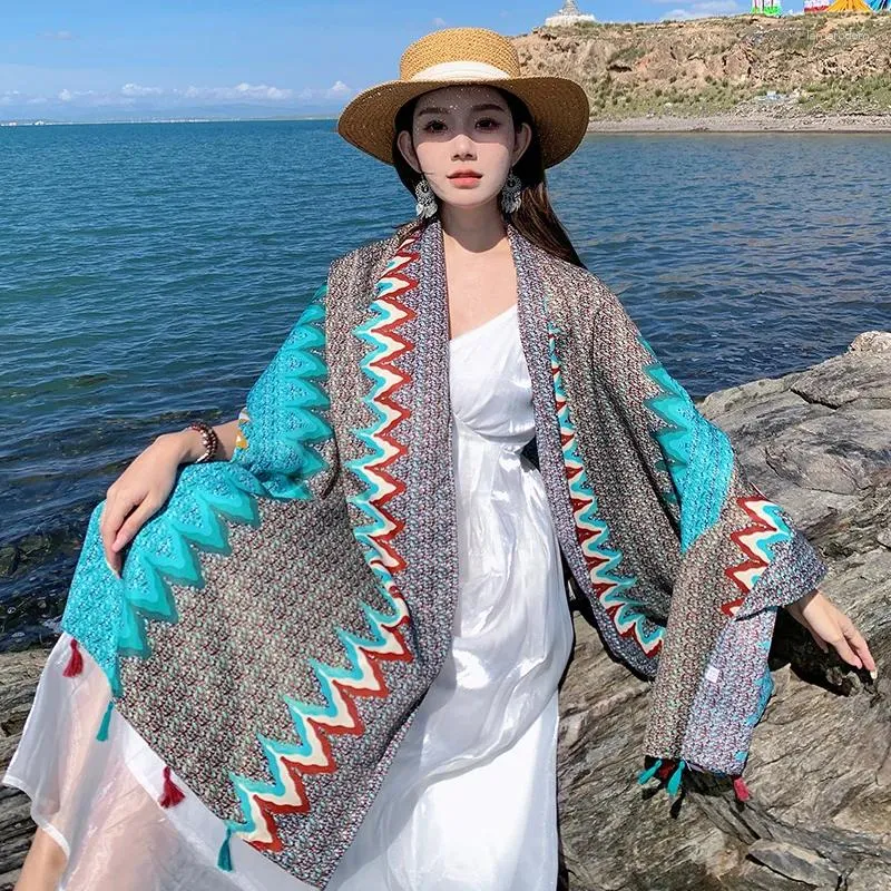 Foulards 90x180cm dame coton lin viscose écharpe grand châle mode luxe impression design femmes long gland protection solaire foulard