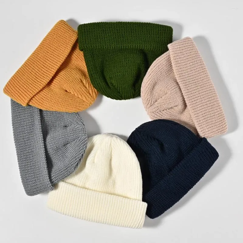 Berets Autumn And Winter Fashion Korean Knitted Solid Color Thickened Warm Wool Wrapped Head Cold Cap Casual Unisex Pullover Hat