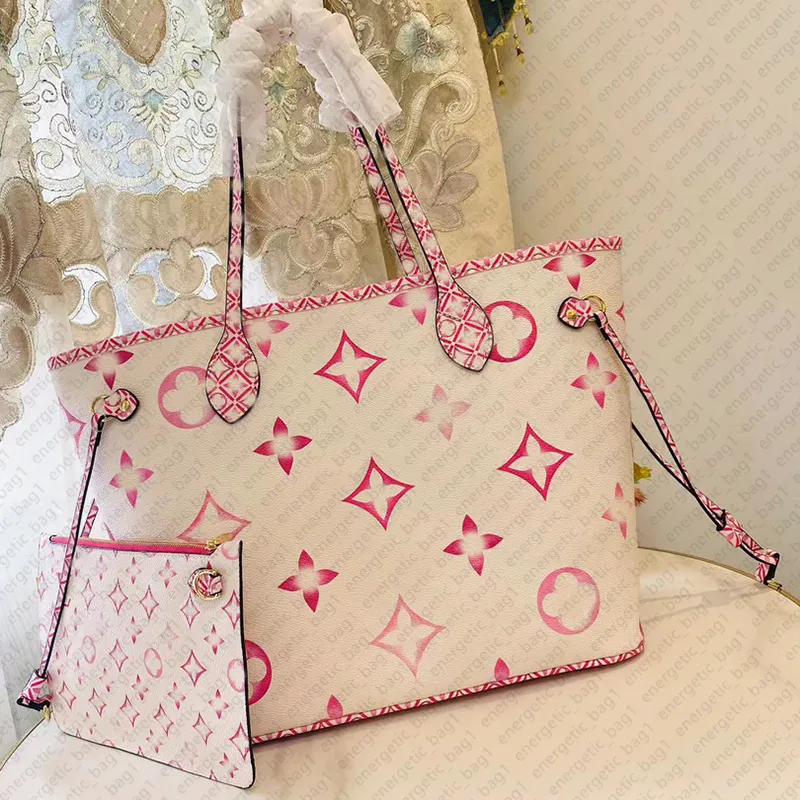 Torby na torby designerskie torby luksusowe torby na zakupy 2PCS/zestaw torebki Wysokiej jakości torebki TOTE oryginalne skórzane torby na ramię różowe mamusi z sznurkiem