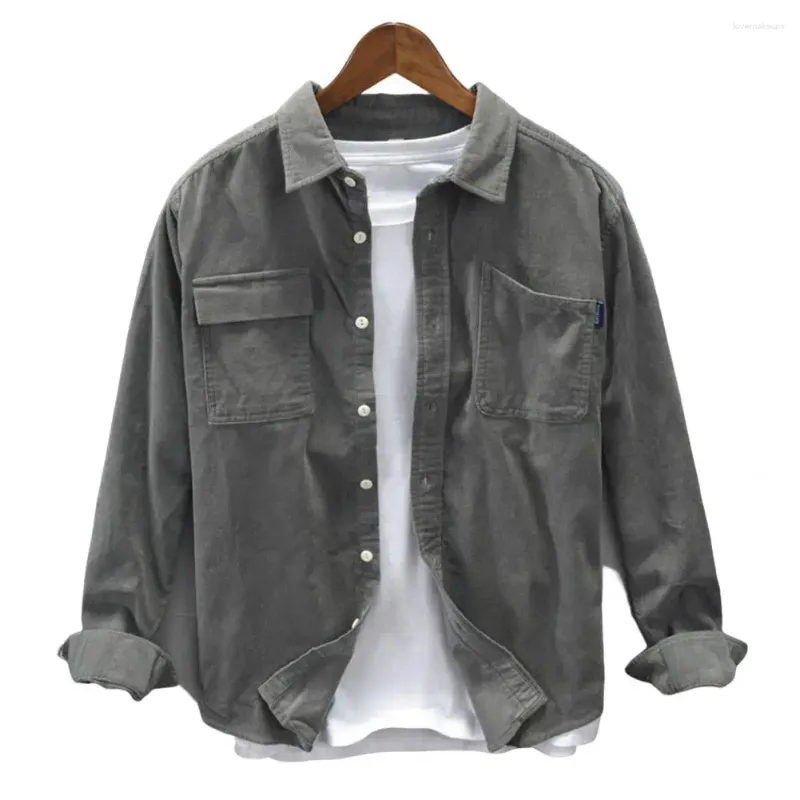 Chaquetas para hombres Camisa de pana Chaqueta de carga Casual Primavera Otoño Abrigo suelto Cárdigan Cuello vuelto Camisa Masculina