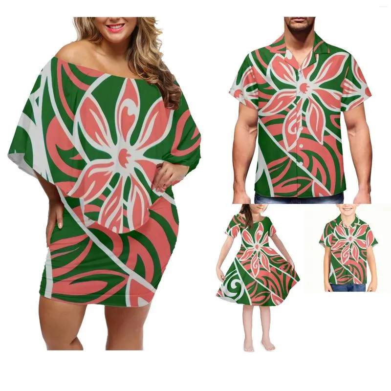 Casual Dresses Wholesale Order Hawaiian Tribe Polynesian Plumeria Print Women's Plus-size Custom Slim Showing Dress Matching Family Clothing