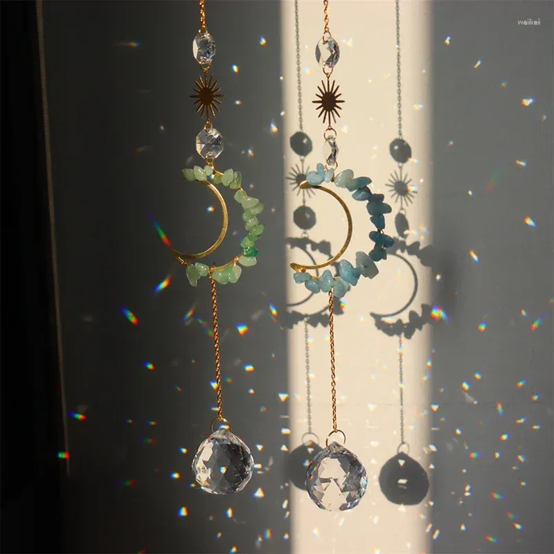 Bahçe Dekorasyonları Suncatcher Ametist Asma Kristal Kolye Rüzgar Moon Işık Yakalayıcı Çakralar Vitray Cam Pencere Windchime Dekor