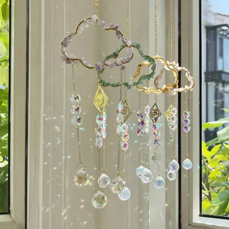 Decorações de jardim K9 Cristal Suncatcher Forma de Nuvem Pingente com Pedra Natural Prisma Rainbow Maker Sun Catcher Home Art Craft Pendurado