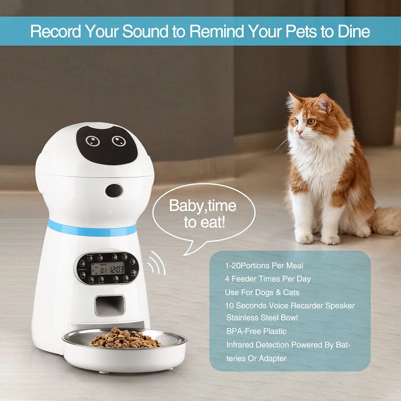 YUEXUAN Designer 3.5L Automatic Pet Feeder Dispenser For Cats Dogs Timer Stainless Steel Bowl Dog Cat Pet Supplies Automatically Place Recordings To Shout Dishes