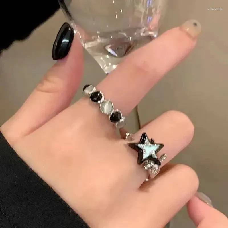 Cluster Rings Fashion Color Blocking Star Imitation Opal Stone Ring Girls Women Personality Punk Finger Trendy Jewelry Gifts