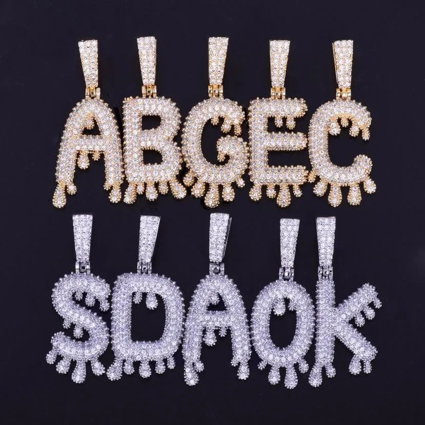 Nieuwe A-Z mannen Drip Bubble Letters Hangers Kettingen Initialen Brief Ice Out Cubic Zirkoon Hip Hop Sieraden Touw Ketting t274G