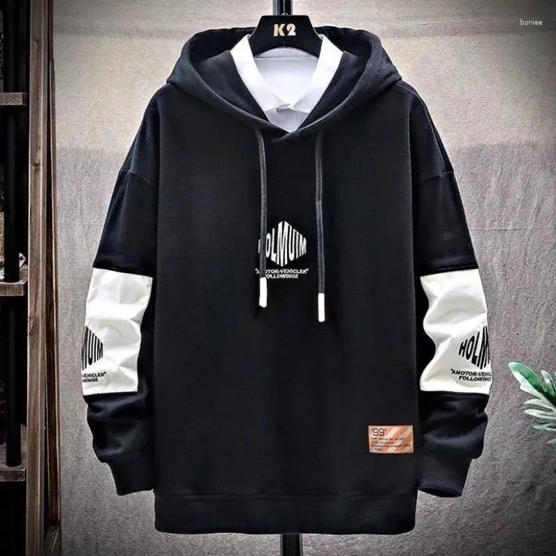 Homens S Hoodies Roupas Masculinas Preto Patchwork Moletom Para Fleece Com Capuz Engraçado Estilo Coreano Overfit Sweat Shirt Bem-vindo